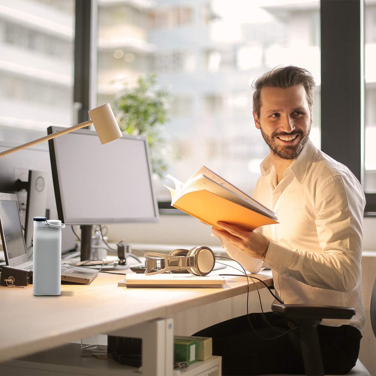 20 oz BPA Free Collapsible Water Bottle for Travel & Sports - E-Senior Foldable Bottle with Triple Leak Proof Design (Grey)