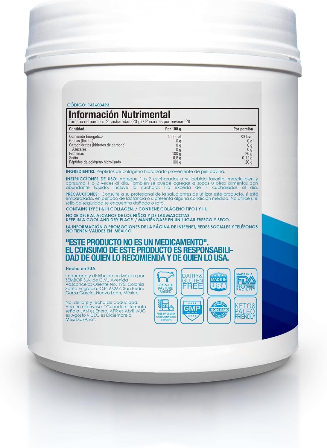 20 oz Pure Hydrolyzed Collagen Peptides Powder - Unflavored, Grass-Fed, Keto & Paleo Friendly - Non-GMO, Gluten-Free - GMP Certified - Easy to Mix