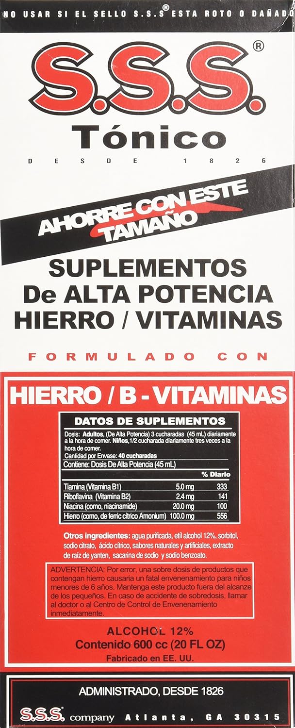 20 OZ S.S.S. CO. SSS Tonic Liquid Supplement - Boost Energy and Immunity