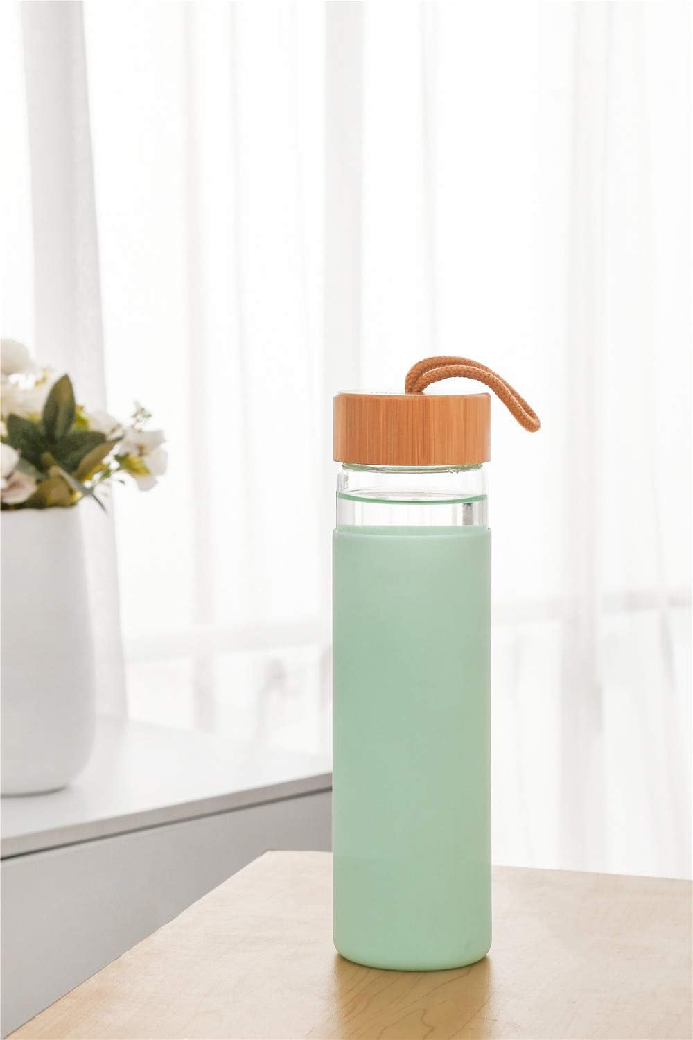 20 oz Yomious Borosilicate Glass Water Bottle with Bamboo Lid and Silicone Sleeve - BPA Free Glass Bottle for Women - Reusable Glass Drinking Bottle with Lids - Cute Glass Shaker Bottle