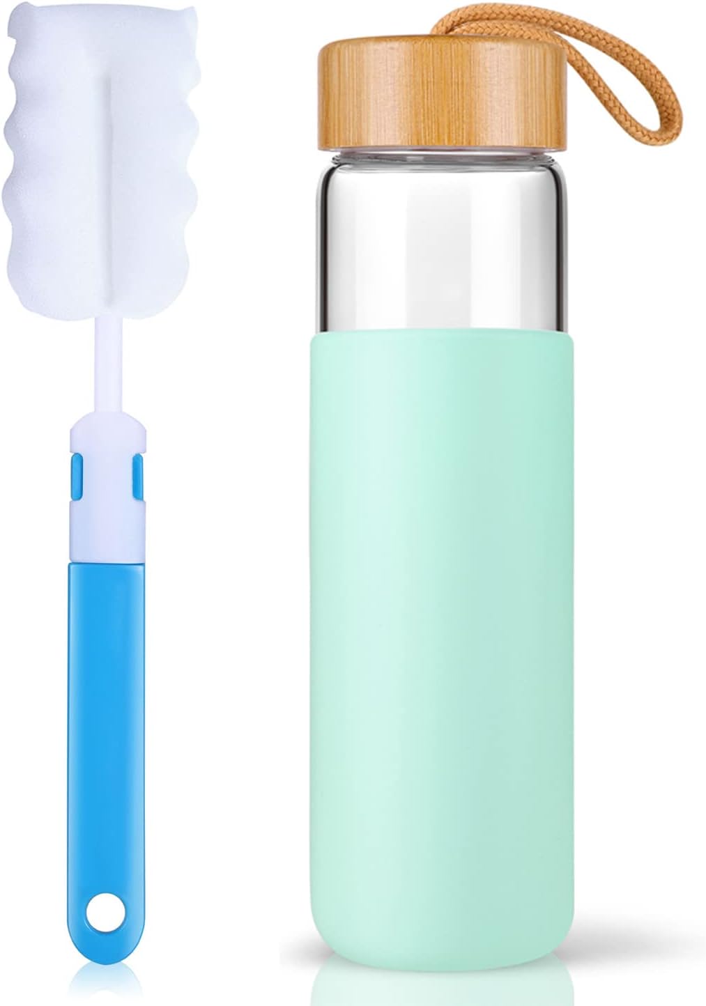 20 oz Yomious Borosilicate Glass Water Bottle with Bamboo Lid and Silicone Sleeve - BPA Free Glass Bottle for Women - Reusable Glass Drinking Bottle with Lids - Cute Glass Shaker Bottle