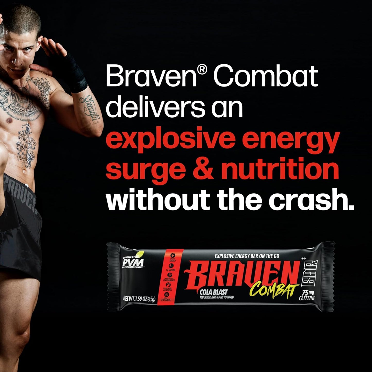 20-Pack Braven Combat Cola Blast Energy Bars: On-The-Go Snacks with 75mg Caffeine, Gluten Free & Alternative to Chews
