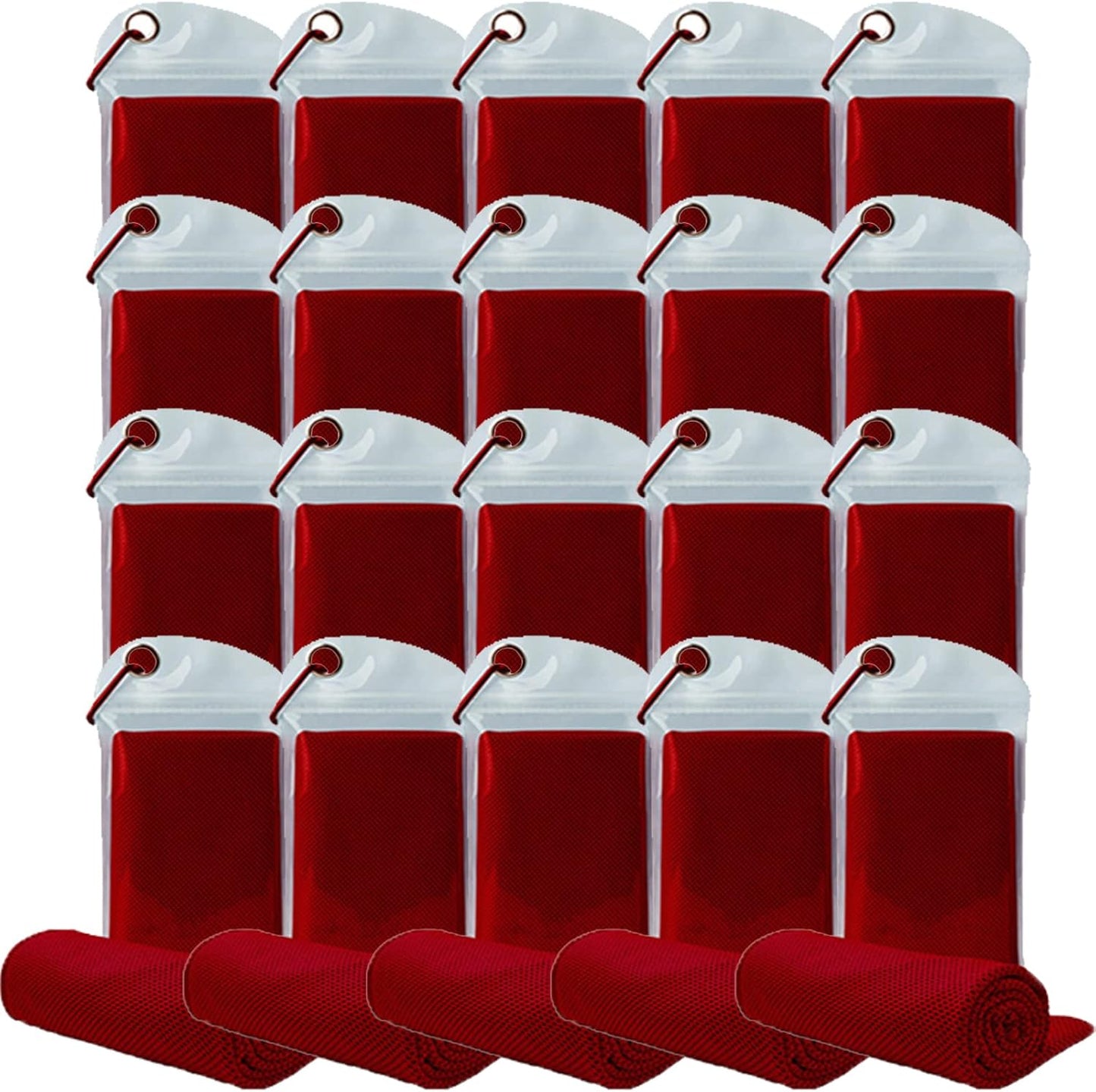 20 Pack Cooling Towel Set - 40x12'' Microfiber Ice Towels for Neck and Face with Bag - Breathable Chill Towels for Yoga, Gym, Running, Beach - Red