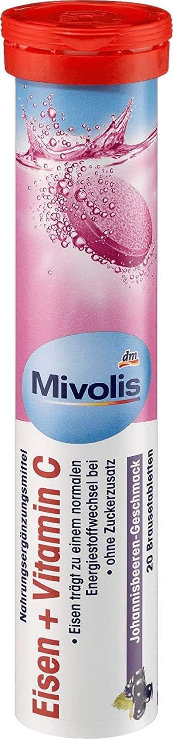 20 Pack of Mivolis Iron and Vitamin C Effervescent Tablets - Made in Germany