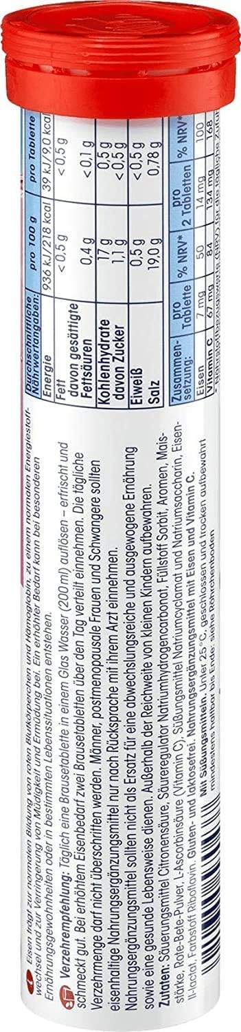 20 Pack of Mivolis Iron and Vitamin C Effervescent Tablets - Made in Germany