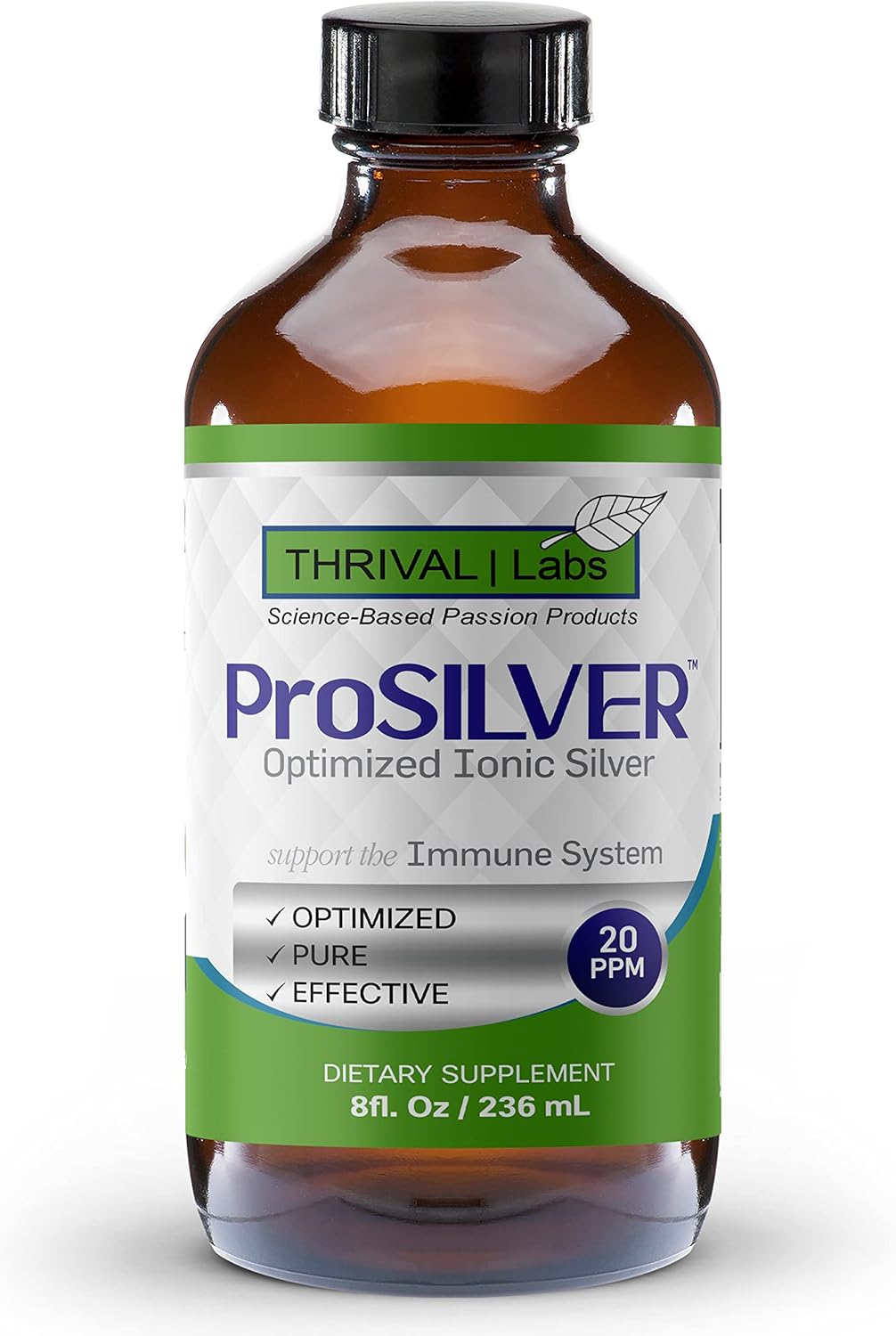 20 PPM ProSILVER Ionic Colloidal Silver Liquid for Immune Support - 8oz Dark Glass Bottle with Dropper - Thrival Labs