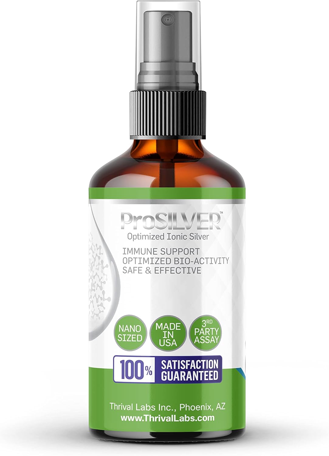 20 PPM ProSILVER Ionic Colloidal Silver Liquid for Immune Support - 4oz Dark Glass Bottle with Sprayer - Thrival Labs