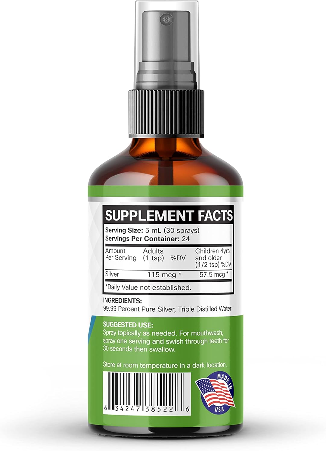 20 PPM ProSILVER Ionic Colloidal Silver Liquid for Immune Support - 4oz Dark Glass Bottle with Sprayer - Thrival Labs