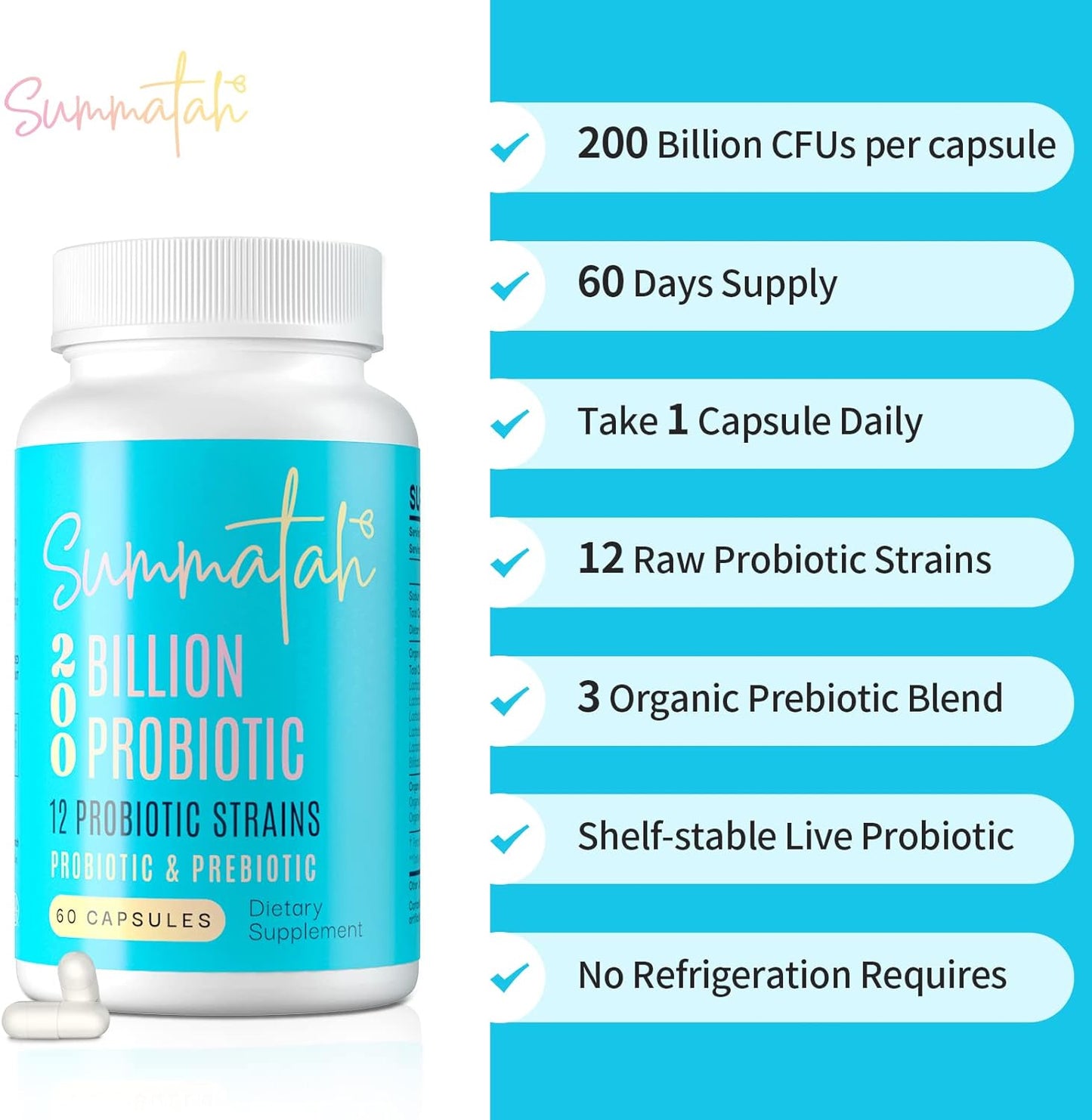 200 Billion CFU Probiotics with Prebiotic - Probiotics for Women and Men, 12 Strains for Immune Digestive Health, Shelf Stable - 240 Day Supply