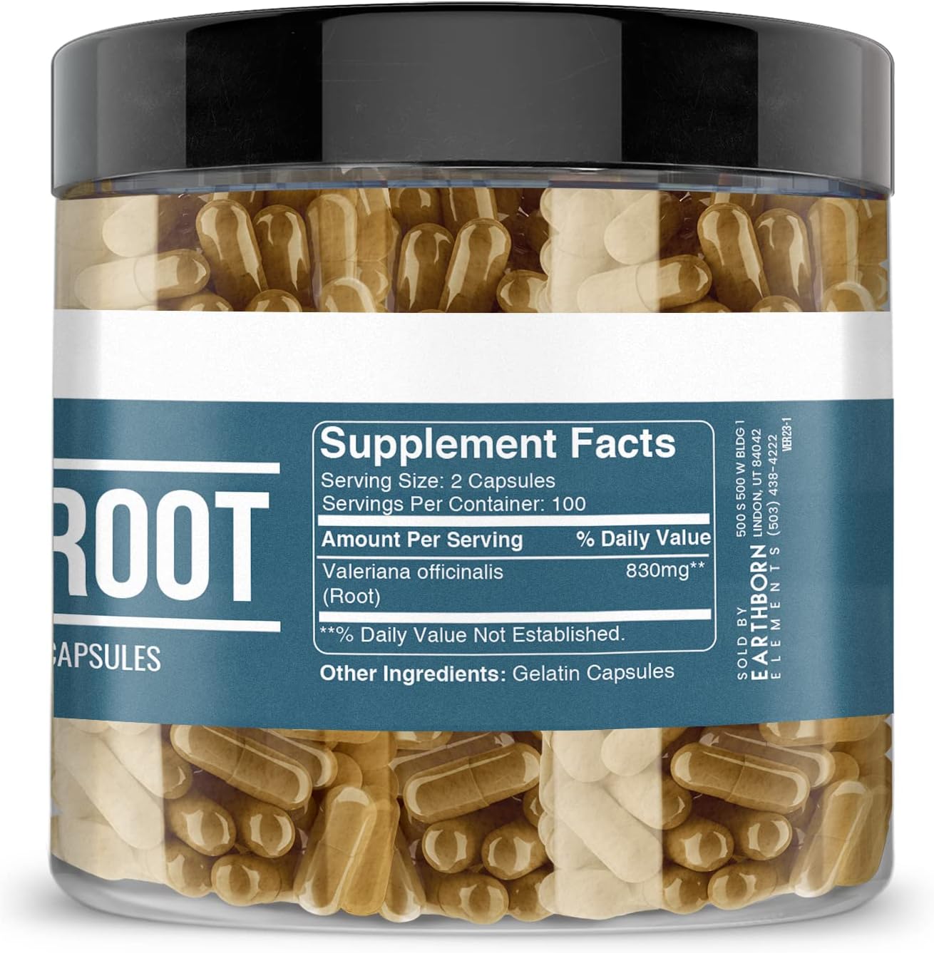 200 Capsules Earthborn Elements Valerian Root - Pure, Undiluted, No Additives