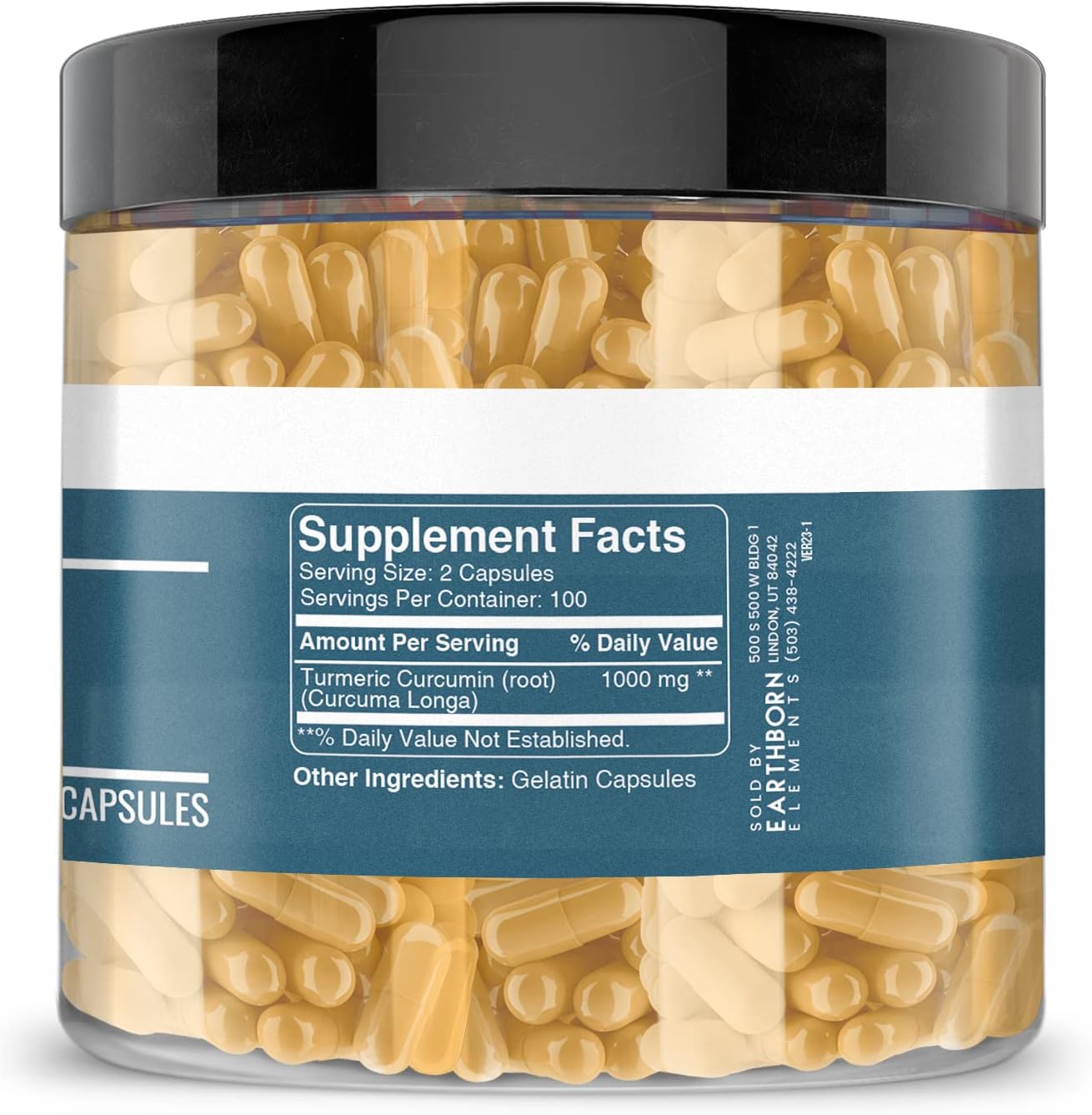200 Capsules of Earthborn Elements Pure Turmeric Curcumin - No Additives