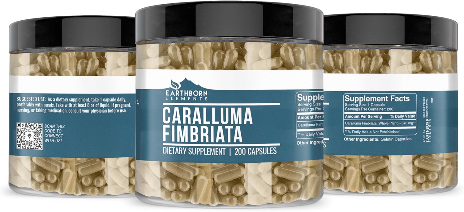 200 Capsules of Earthborn Elements Pure & Undiluted Caralluma Fimbriata Supplement without Additives