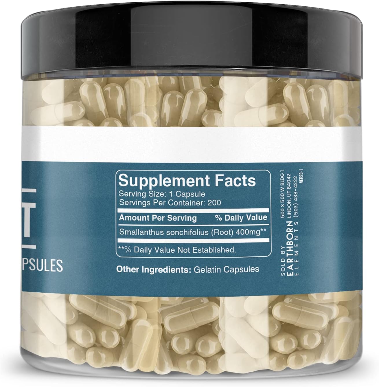 200 Capsules of Earthborn Elements Pure Yacon Root - No Additives, 100% Undiluted