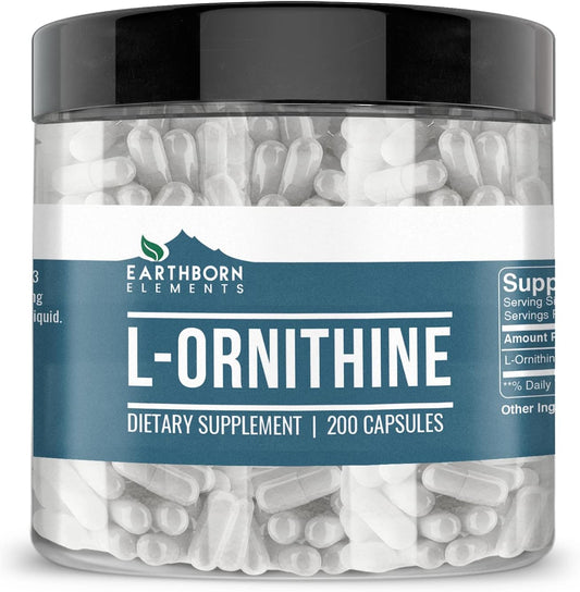 200 Capsules of L-Ornithine HCl for Protein Synthesis by Earthborn Elements