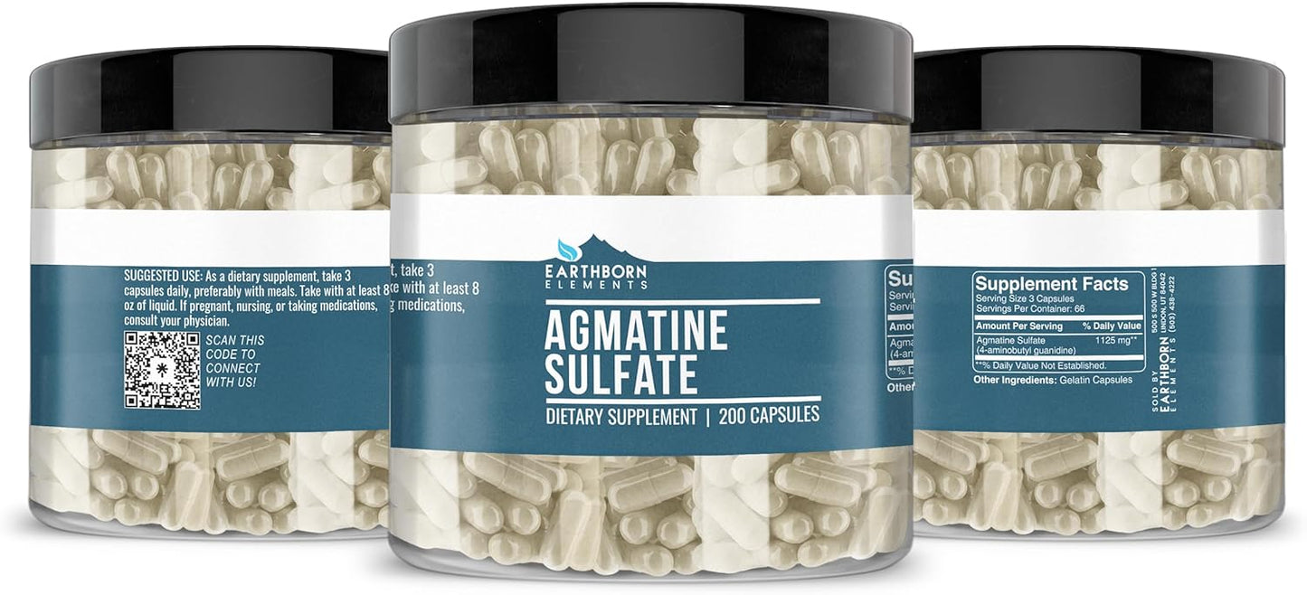 200 Capsules of Pure Agmatine Sulfate from Earthborn Elements, Additive-Free - BoostGo Australia