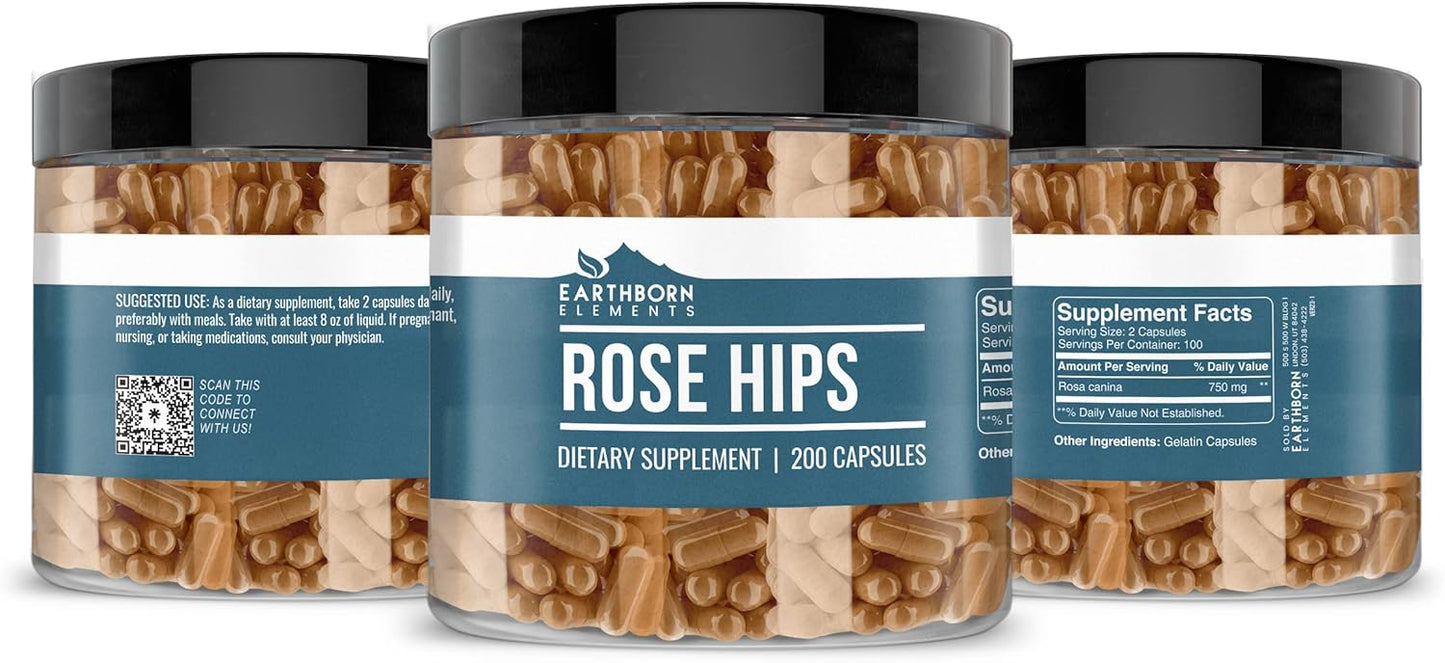 200 Capsules of Pure Earthborn Elements Rose HIPS & Bromelain Bundle, No Additives