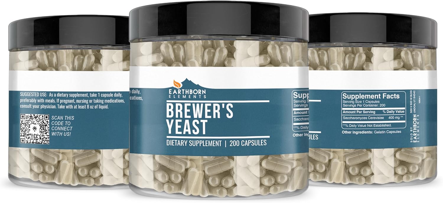 200 Capsules of Pure & Undiluted Brewer's Yeast by Earthborn Elements - No Additives