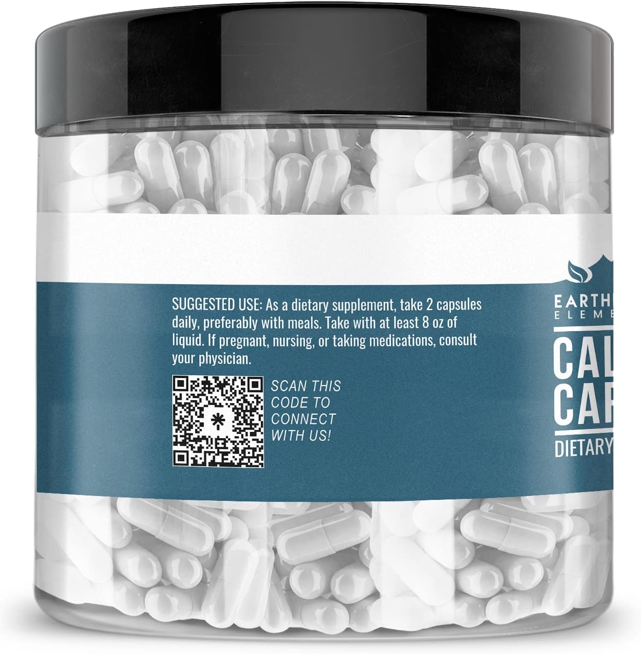 200 Capsules of Pure & Undiluted Calcium Carbonate by Earthborn Elements - No Additives