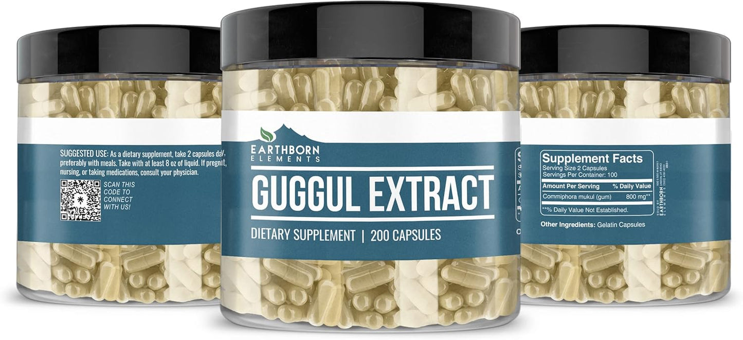 200 Capsules of Pure & Undiluted Guggul Extract by Earthborn Elements - No Additives