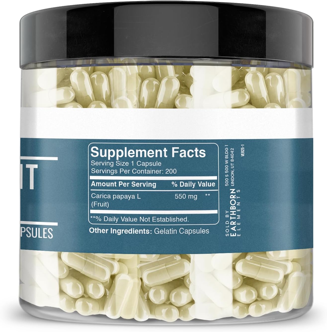 200 Capsules of Pure & Undiluted Papaya Fruit Extract by Earthborn Elements - Additive-Free Formula