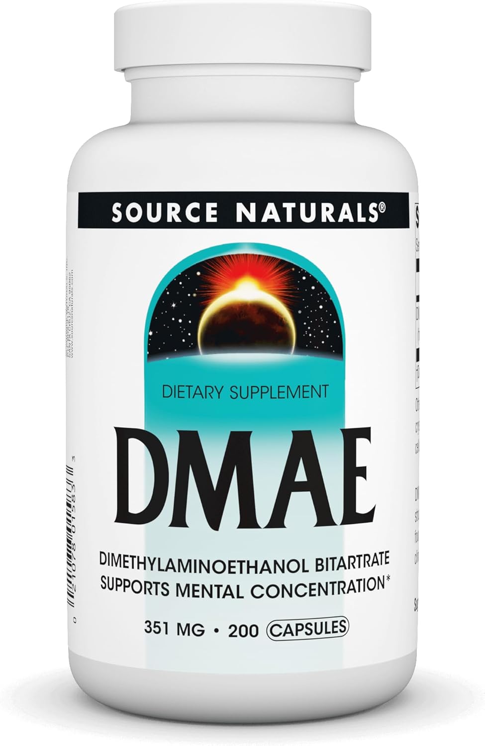 200 Capsules Source Naturals DMAE Bitartrate for Mental Concentration
