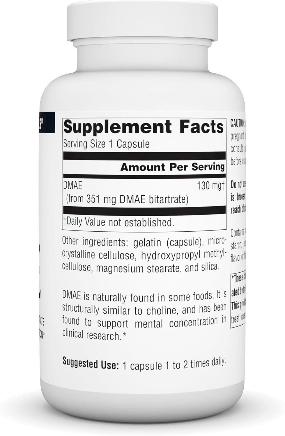200 Capsules Source Naturals DMAE Bitartrate for Mental Concentration