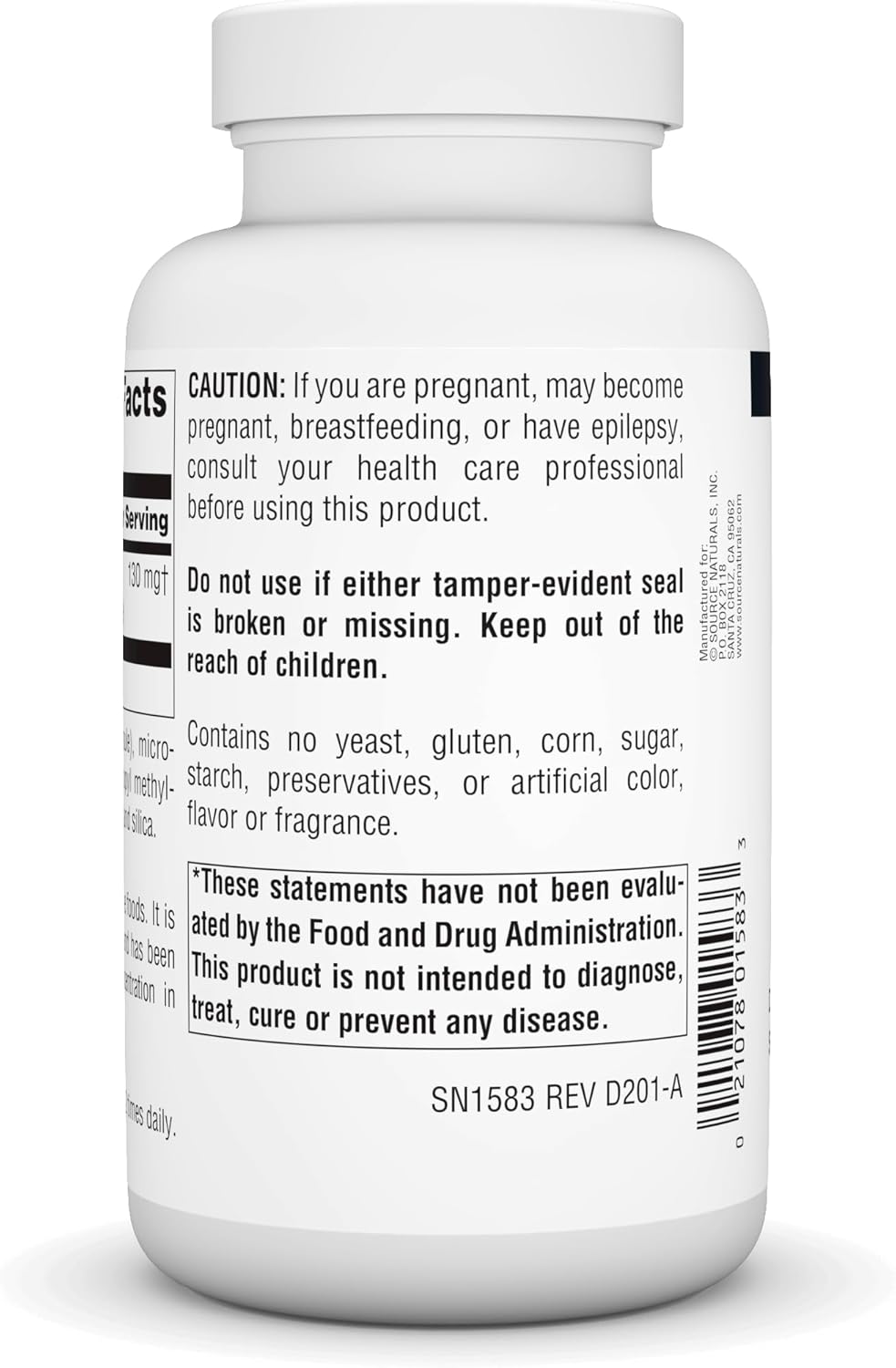 200 Capsules Source Naturals DMAE Bitartrate for Mental Concentration