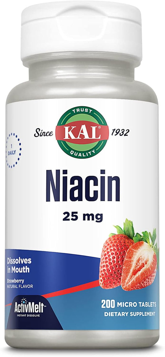 200 Count Kal 25 Mg Niacin Tablets in Strawberry Flavor