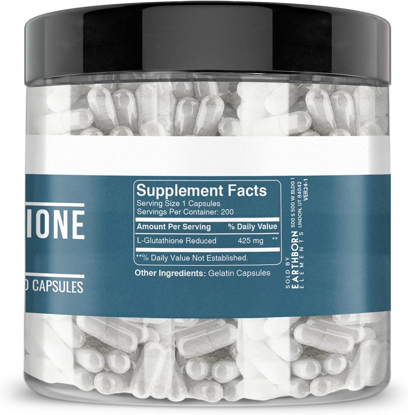 200 Count of Earthborn Elements Pure L-Glutathione Reduced Capsules - No Additives