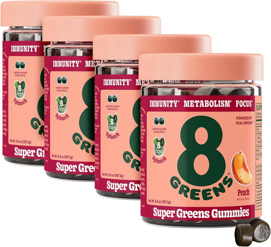 200-Count Peach Flavor 8Greens Supergreens Gummies with Organic Chlorella & Spirulina for Metabolism, Immunity, and Digestive Health