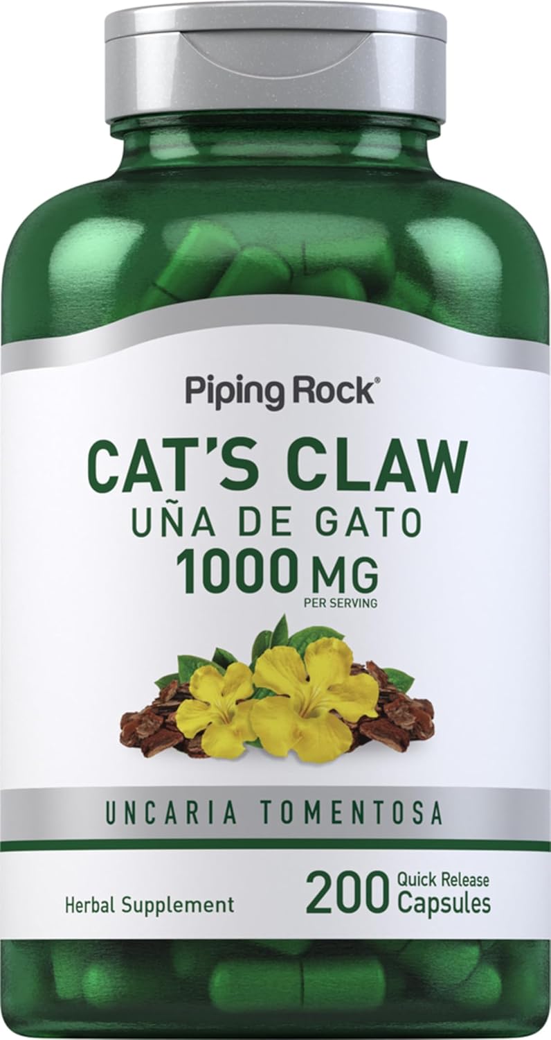 200 Count Piping Rock Cat's Claw Capsules 1000mg Herbal Supplement - UNA De Gato - Non-GMO & Gluten Free