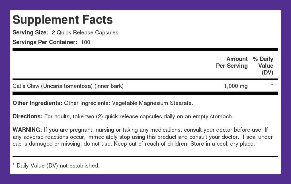 200 Count Piping Rock Cat's Claw Capsules 1000mg Herbal Supplement - UNA De Gato - Non-GMO & Gluten Free