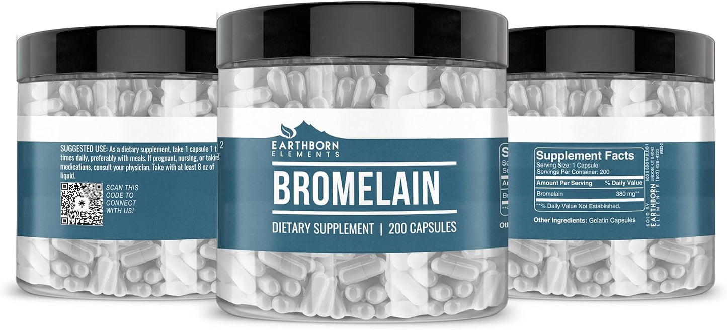 200 Count Pure & Undiluted Earthborn Elements Bromelain Capsules - Additive-Free