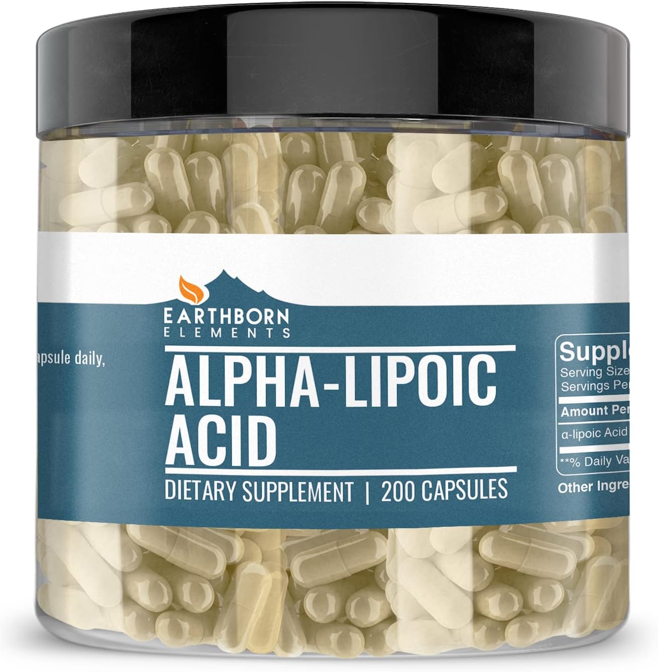 200 Earthborn Elements Alpha-Lipoic Acid Capsules - Pure, Undiluted, Additive-Free