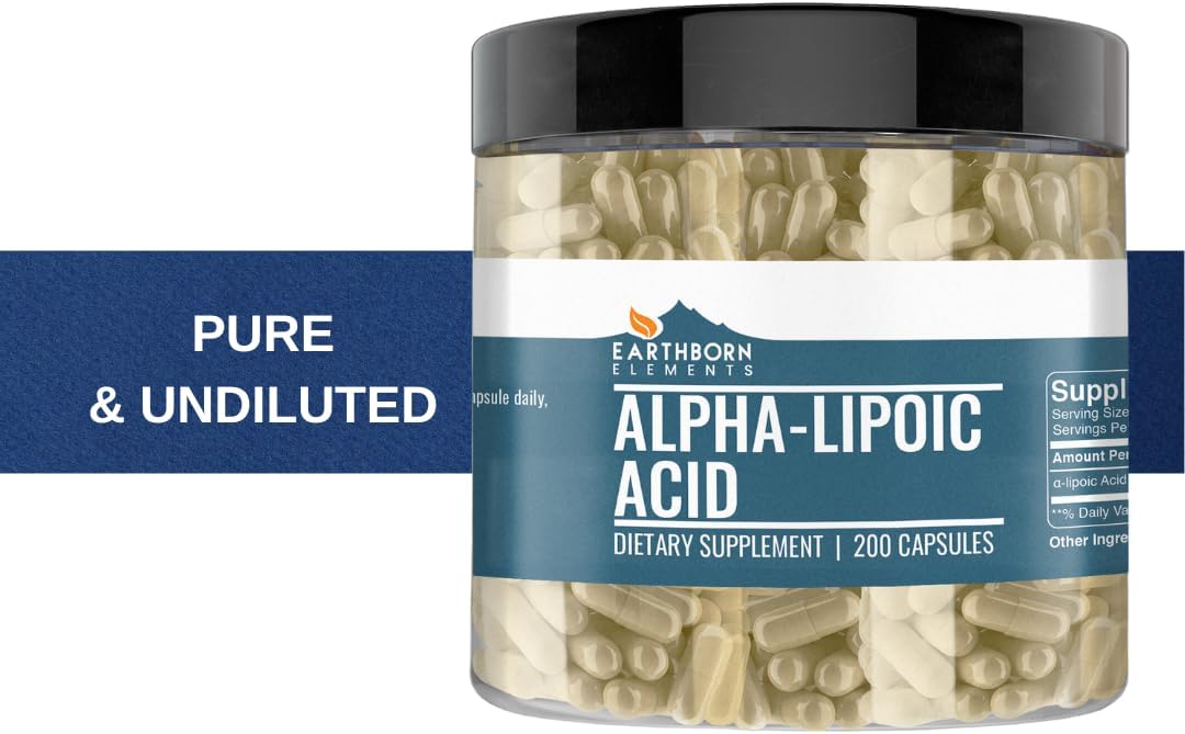200 Earthborn Elements Alpha-Lipoic Acid Capsules - Pure, Undiluted, Additive-Free