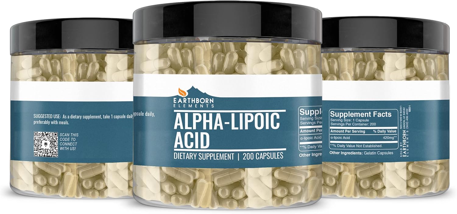 200 Earthborn Elements Alpha-Lipoic Acid Capsules - Pure, Undiluted, Additive-Free