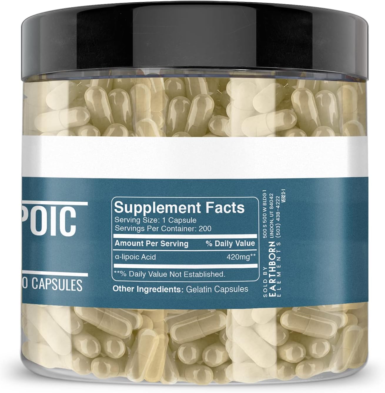 200 Earthborn Elements Alpha-Lipoic Acid Capsules - Pure, Undiluted, Additive-Free