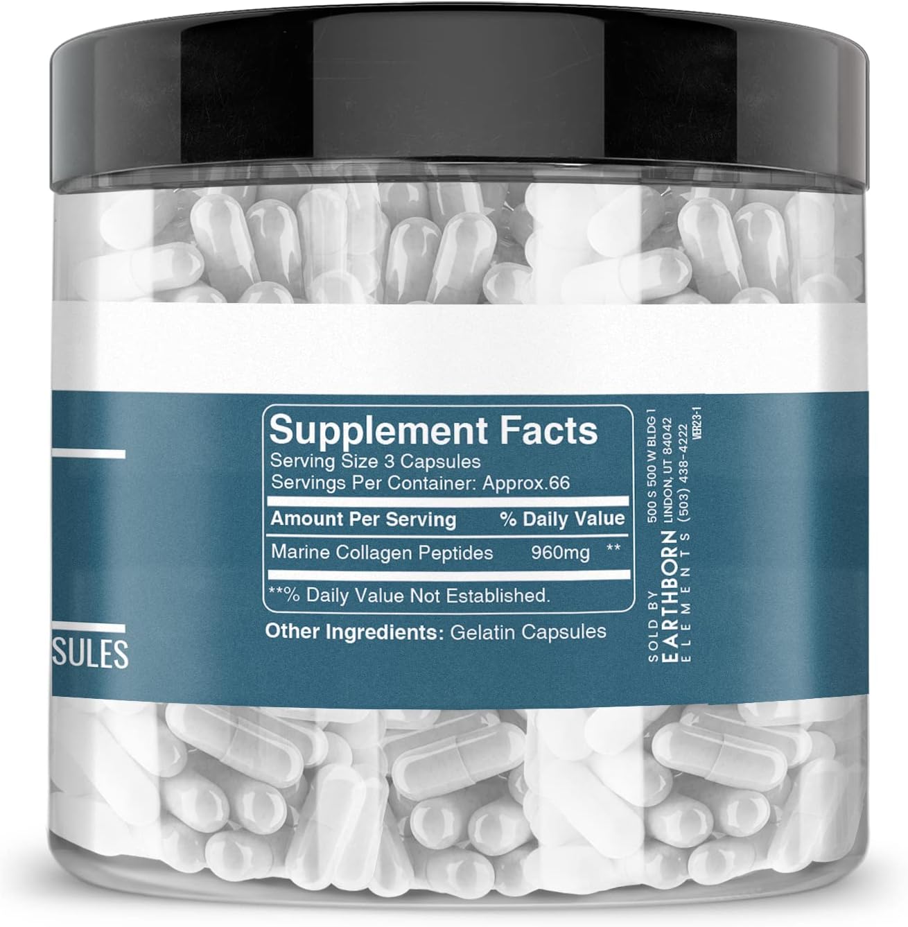 200 Non-GMO Fish Collagen Capsules - Hydrolyzed Peptides, Bioavailable, Scent-Free (960 mg)