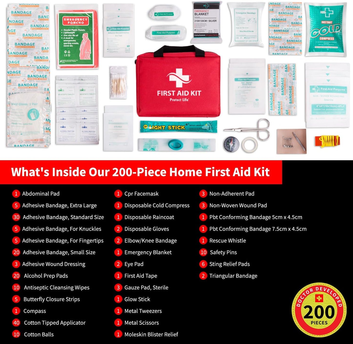 200 Piece Business First Aid Kit for Office, School & Commercial Use - Emergency Medical Supplies