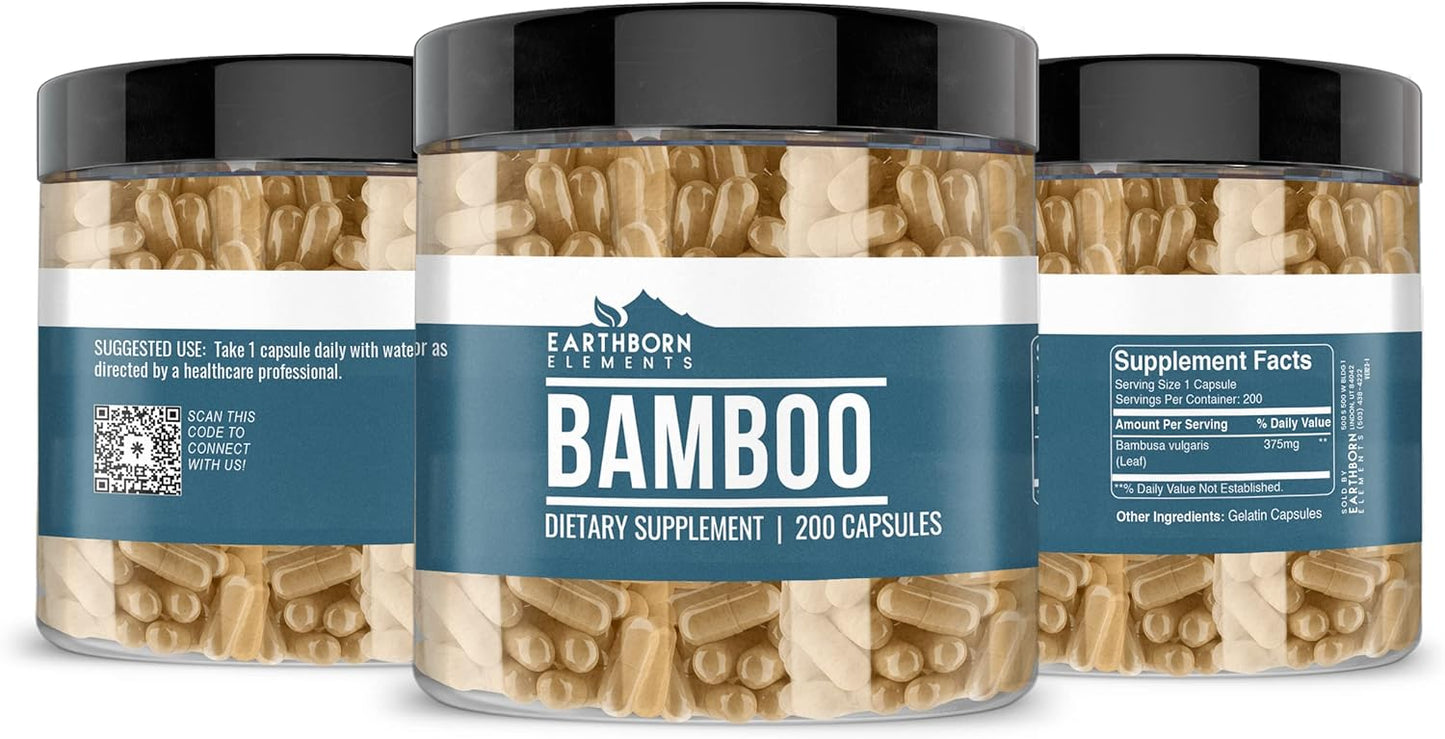 200 Pure Bamboo Capsules by Earthborn Elements - No Additives, Undiluted