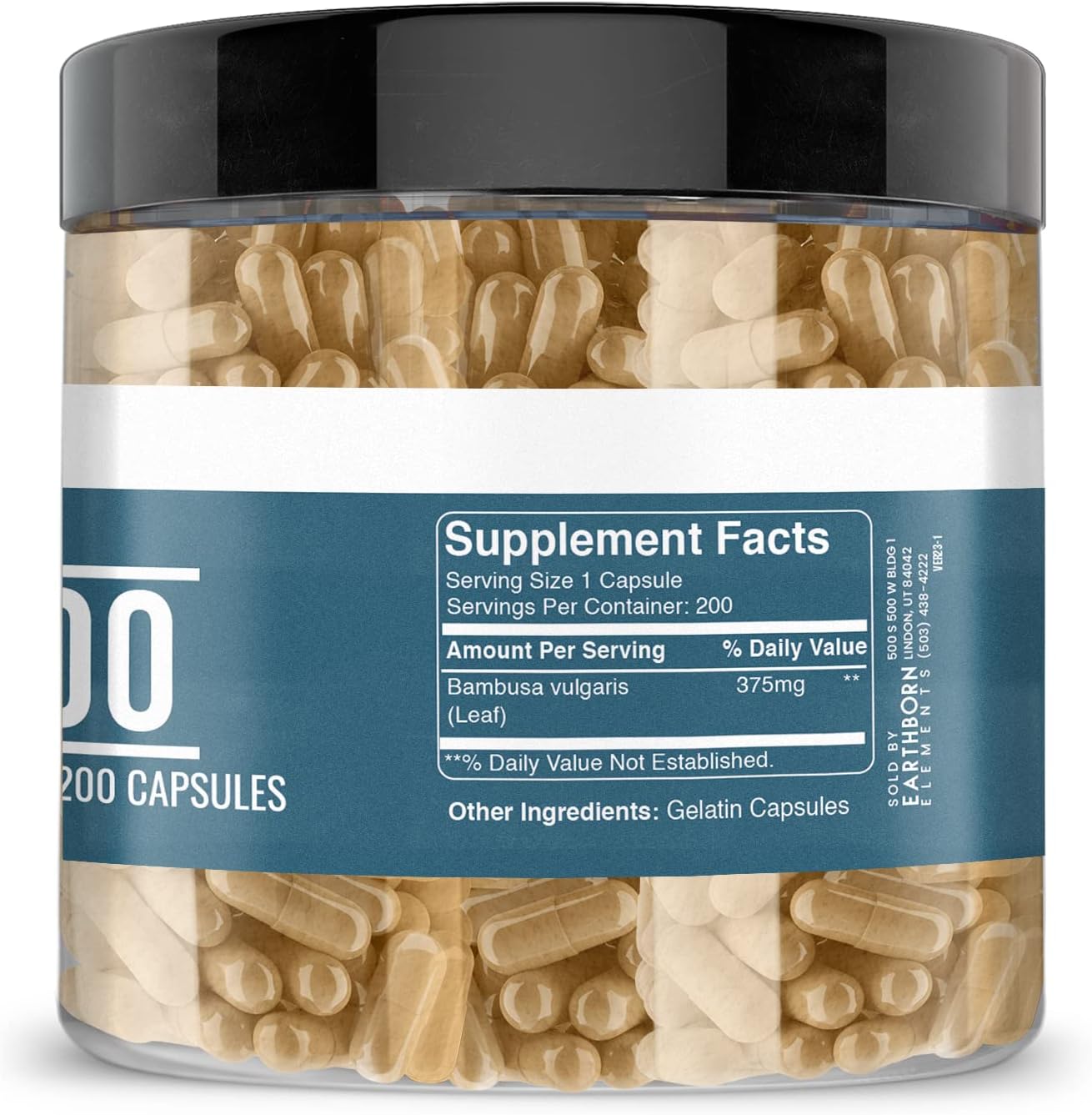 200 Pure Bamboo Capsules by Earthborn Elements - No Additives, Undiluted