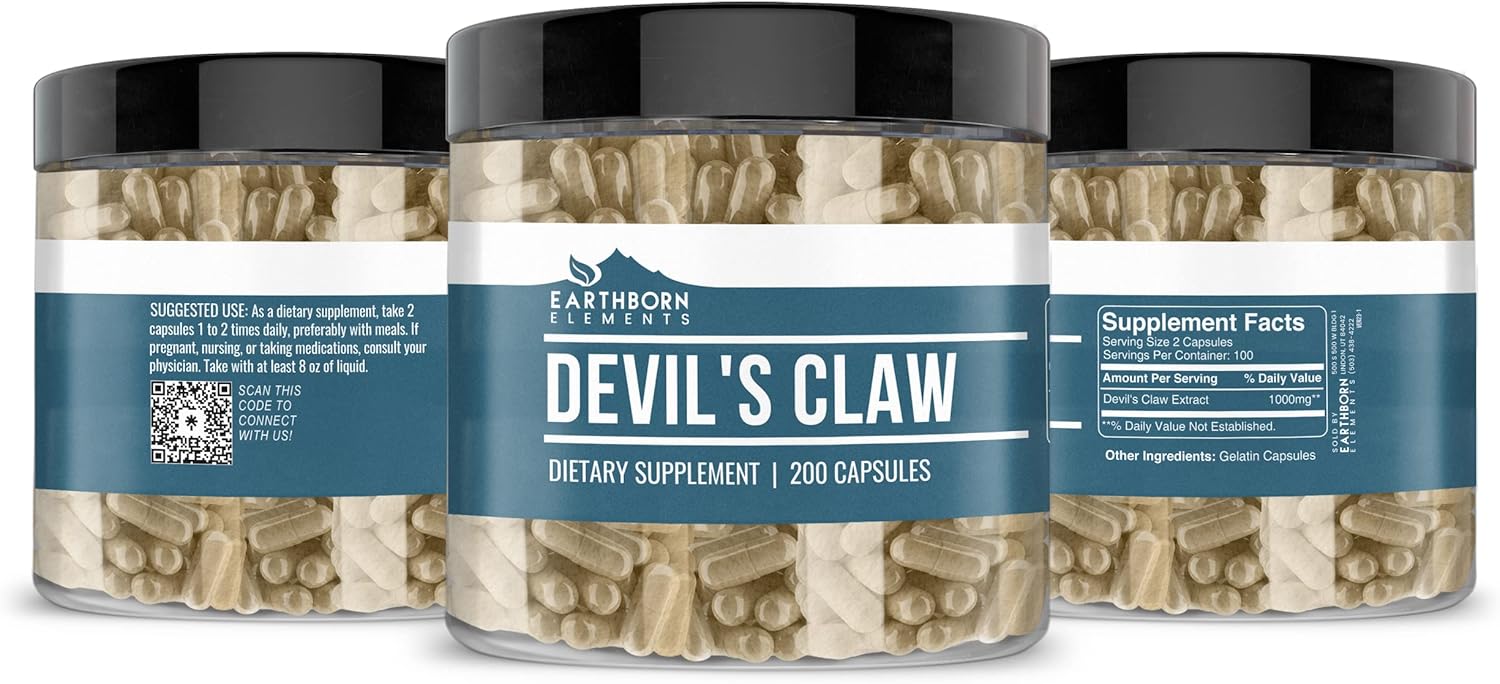 200 Pure Devil’s Claw Extract Capsules by Earthborn Elements - Undiluted & Additive-Free - BoostGo Australia