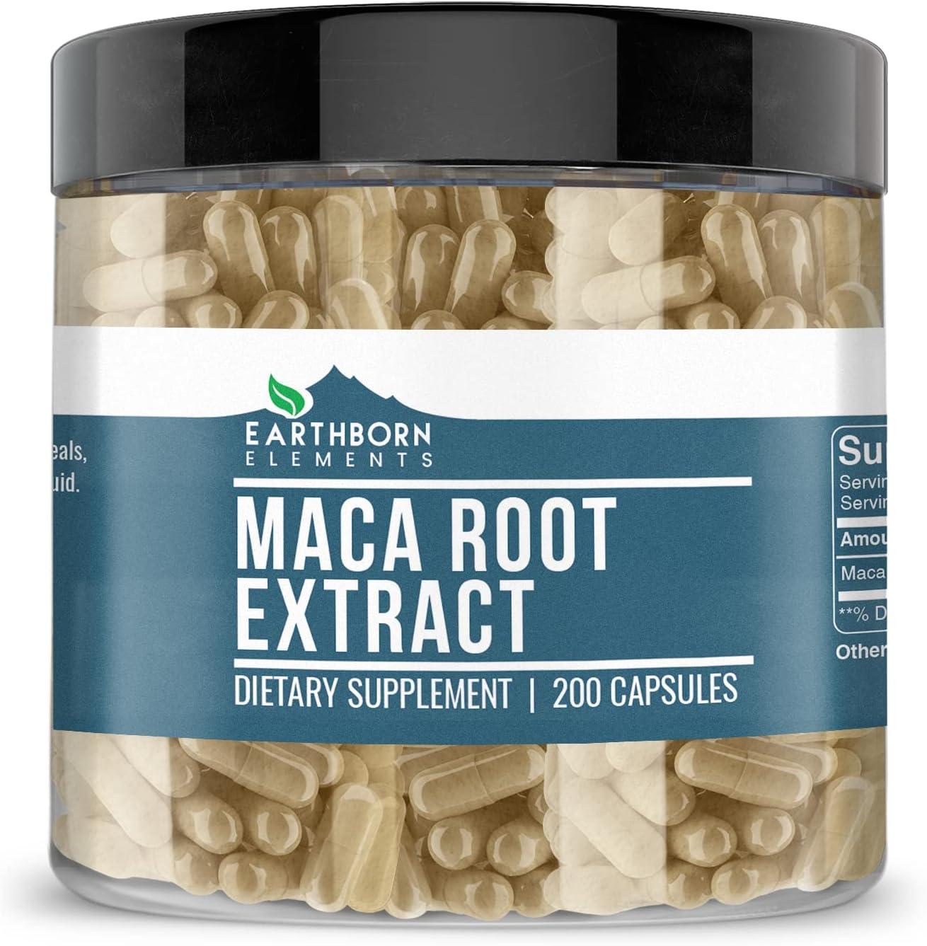 200 Pure Maca Root Extract Capsules by Earthborn Elements - No Additives, Undiluted