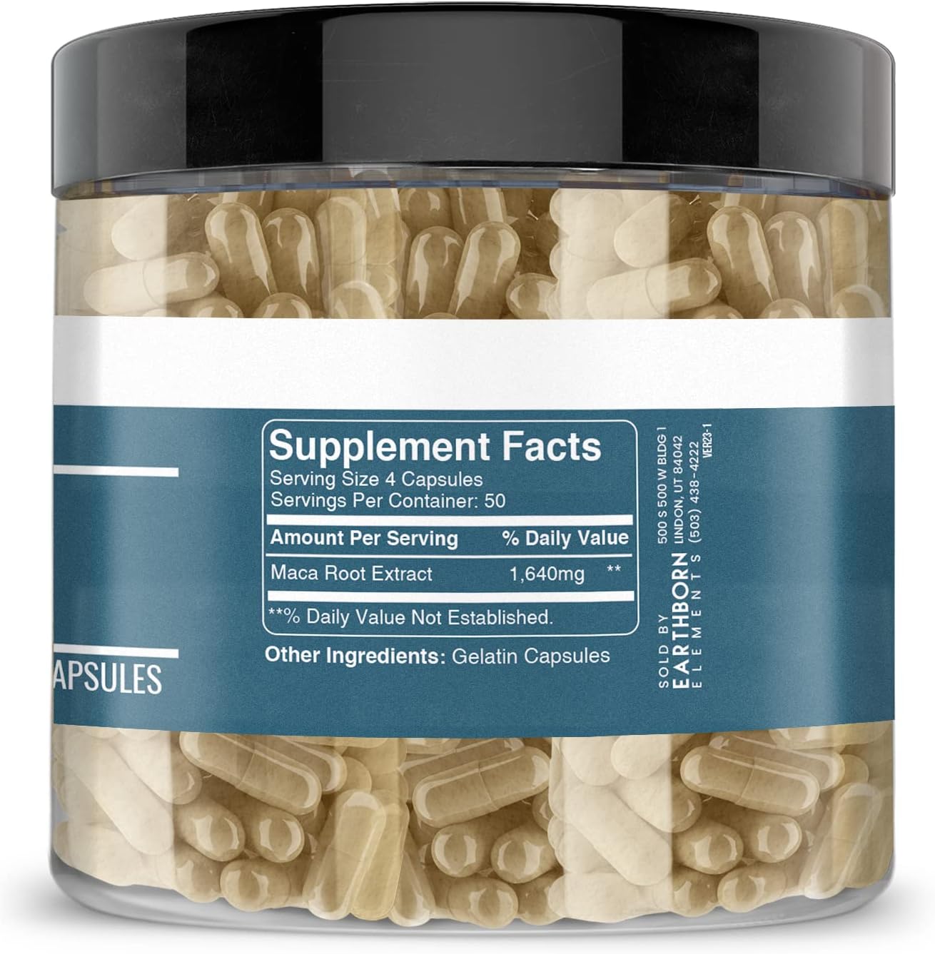 200 Pure Maca Root Extract Capsules by Earthborn Elements - No Additives, Undiluted