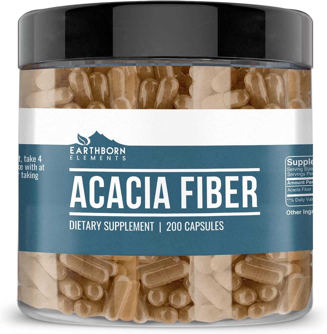 200 Pure & Undiluted Acacia Fiber Capsules by Earthborn Elements - No Additives