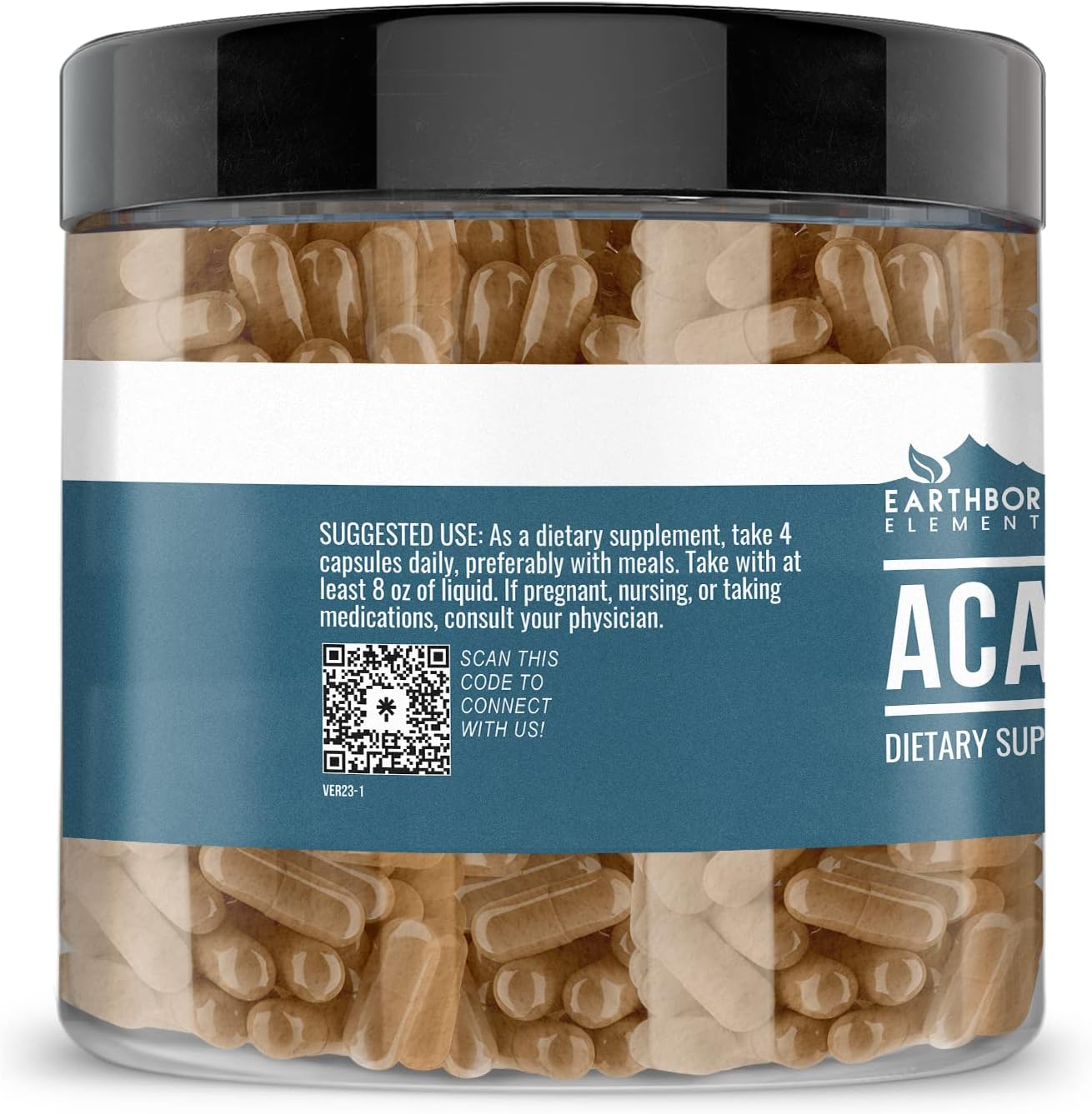 200 Pure & Undiluted Acacia Fiber Capsules by Earthborn Elements - No Additives