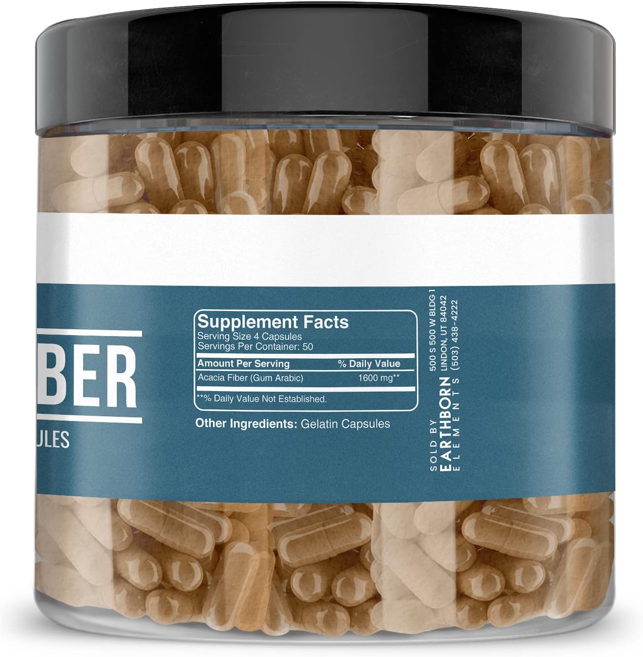 200 Pure & Undiluted Acacia Fiber Capsules by Earthborn Elements - No Additives