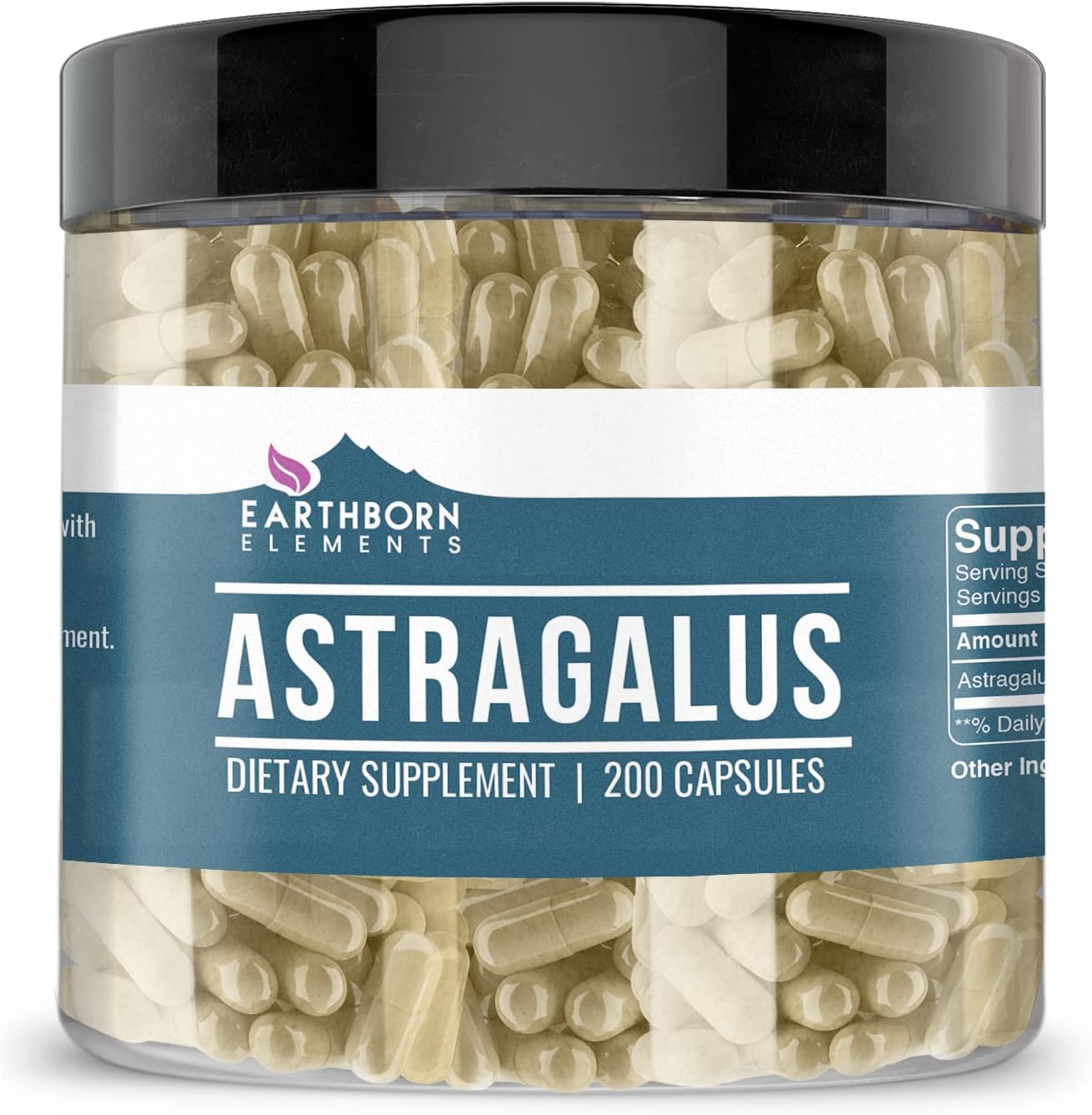 200 Pure & Undiluted Astragalus Extract Capsules by Earthborn Elements - No Additives