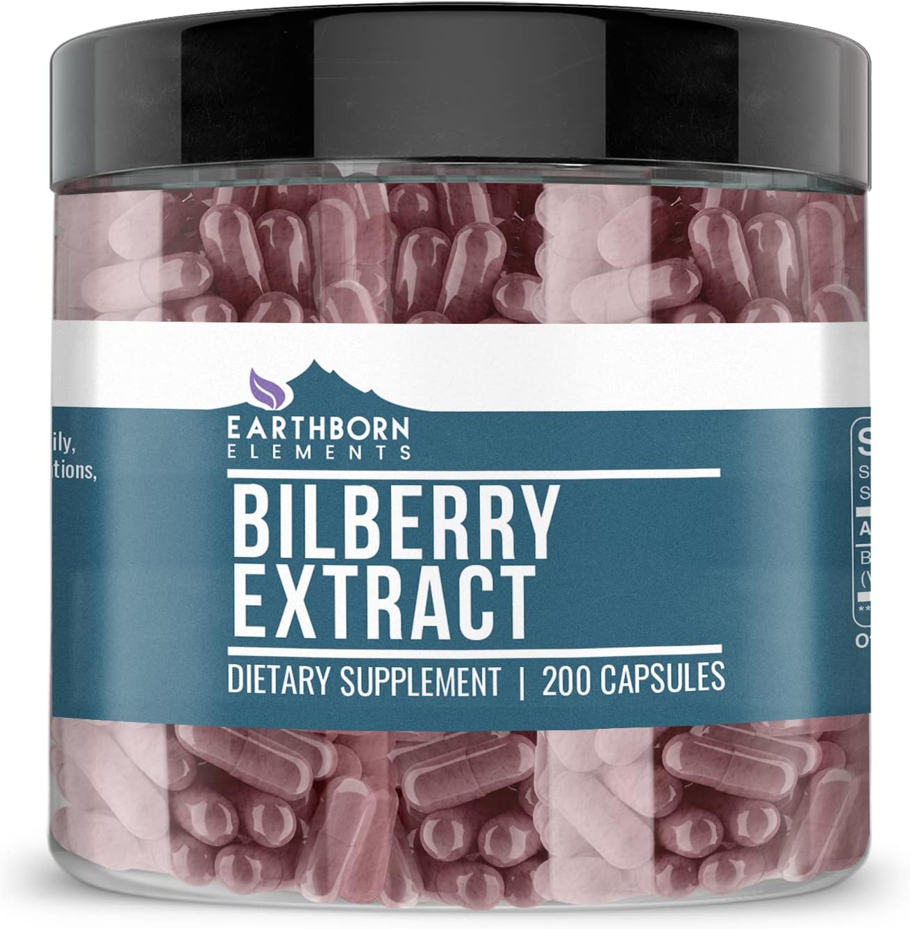 200 Pure & Undiluted Bilberry Extract Capsules by Earthborn Elements, Additive-Free
