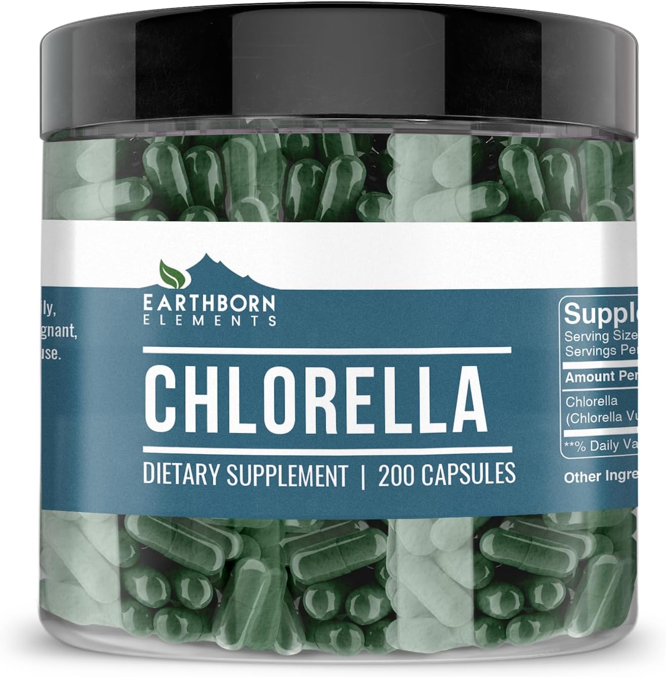 200 Pure & Undiluted Chlorella Capsules by Earthborn Elements - No Additives